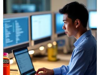 Profesional sedang fokus bekerja di hadapan komputer riba