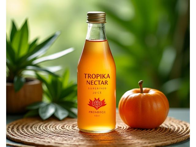 Jus berasaskan herba tradisional Malaysia dengan sentuhan moden, sebotol jus diletakkan di atas tikar mengkuang dengan latar belakang daun-daun tropika.