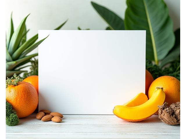Pensijilan vegan rasmi yang dipaparkan dengan jelas, dikelilingi oleh buah-buahan dan sayur-sayuran segar.